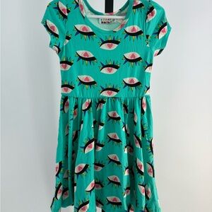 Dot Dot Smile Kids Eye Print Dress - Teal and Pink Size 3/4 Brand new with tags